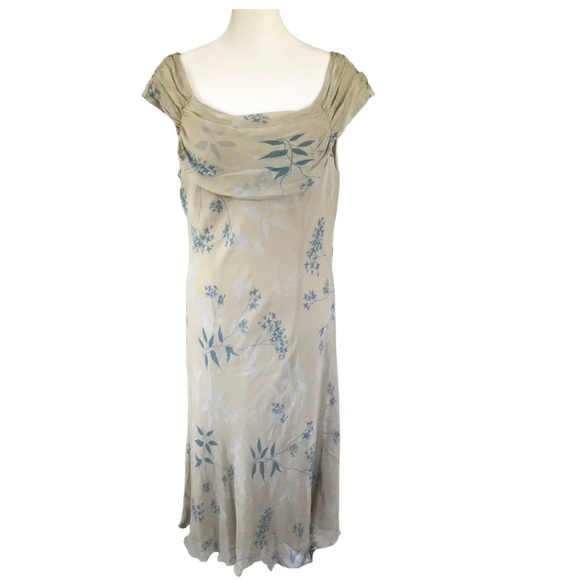 David Warren Size 14 Vintage Y2K Beige Floral Slinky Silk Cowl Neck Midi Dress - Picture 8 of 9